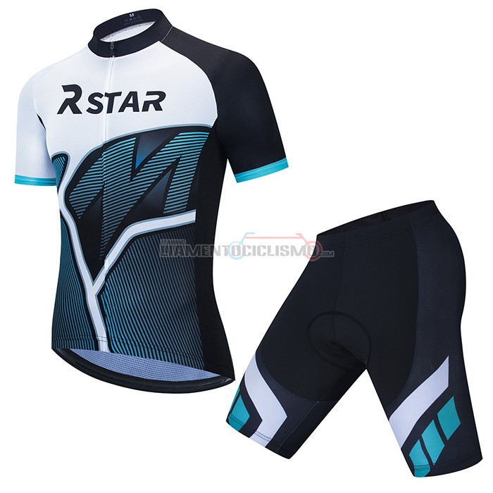 Abbigliamento Ciclismo R Star Manica Corta 2021 Bianco Nero Azzurro